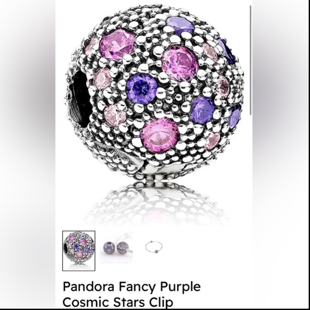 PANDORA Fancy Purple Cosmic Stars Clip Necklace - Picture 10 of 11